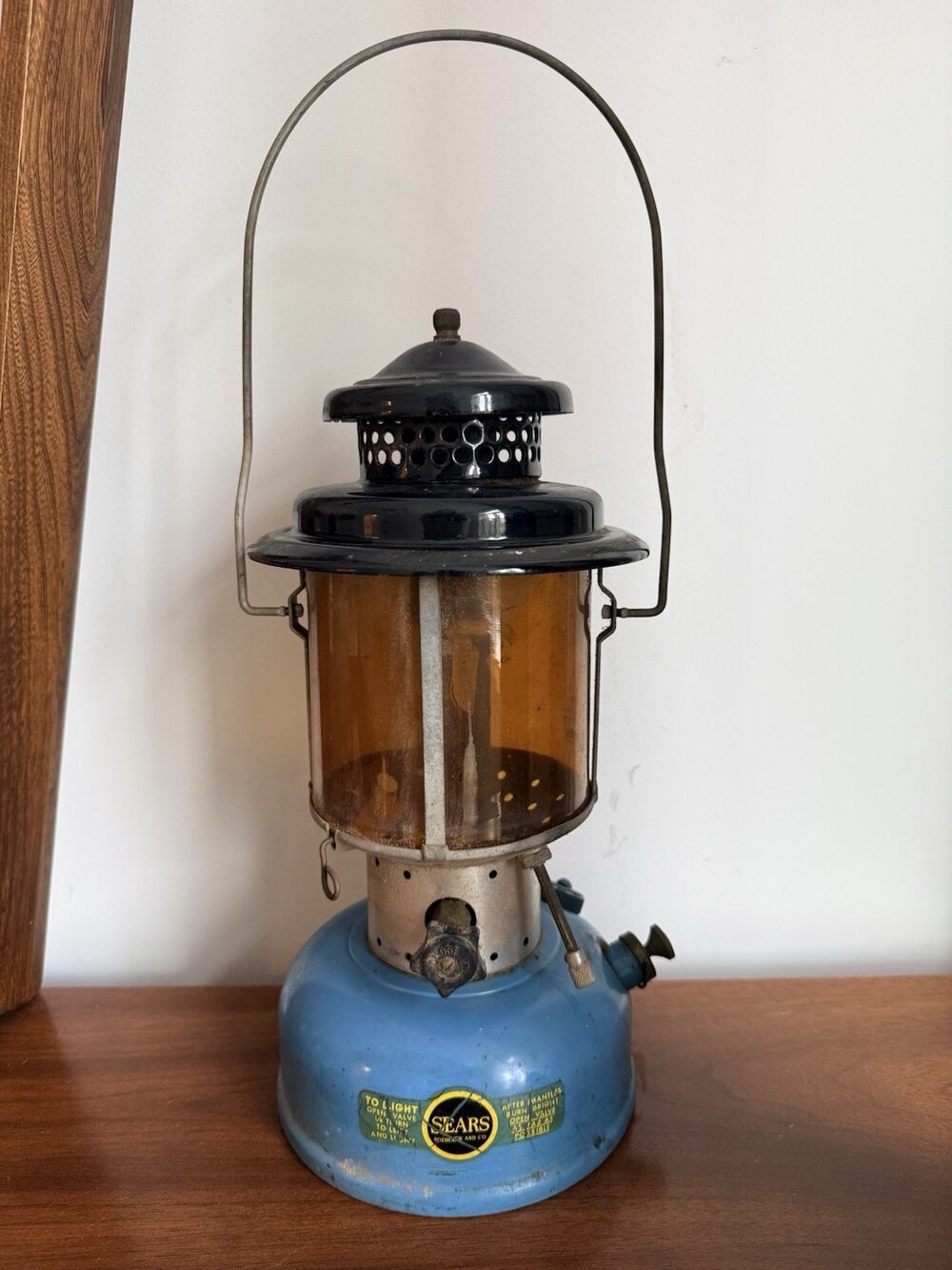 Vintage 60s Sears Roebuck Coleman Lantern 476.74060 Blue Double Mantle 1966 USA